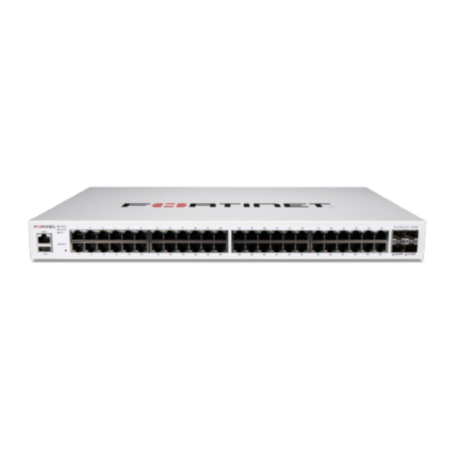 FortiSwitch-448E Layer 2/3 FortiGate switch controller compatible switch con 48 x GE RJ45 ports, 4 x 10 GE SFP+