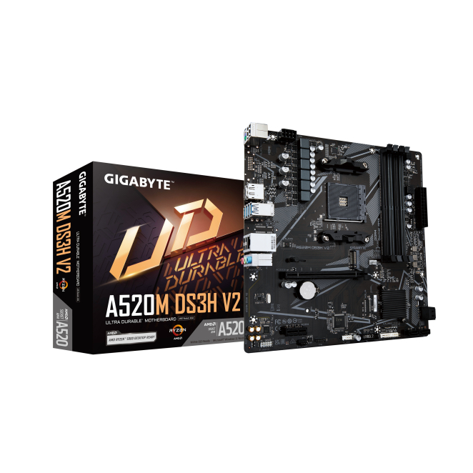 GIGABYTE Placa base A520M DS3H V2 - Soporta CPUs AMD Ryzen serie 5000 AM4, hasta 4733 MHz DDR4 (OC), PCIe 3.0 x16, LAN GbE, USB 3.2 Gen 1