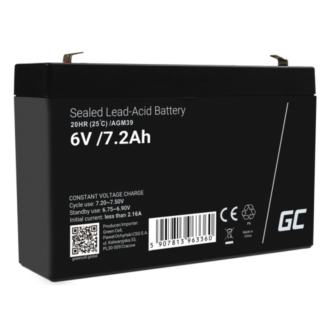 Green Cell AGM39 batería recargable industrial Sealed Lead Acid (VRLA) 7200 mAh 6 V