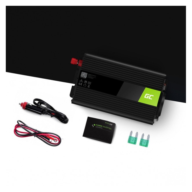 Green Cell INV01DE adaptador e inversor de corriente Auto 300 W Negro - Vista Frontal
