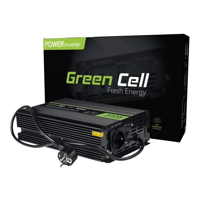 Green Cell INV07 adaptador e inversor de corriente Auto 300 W Negro