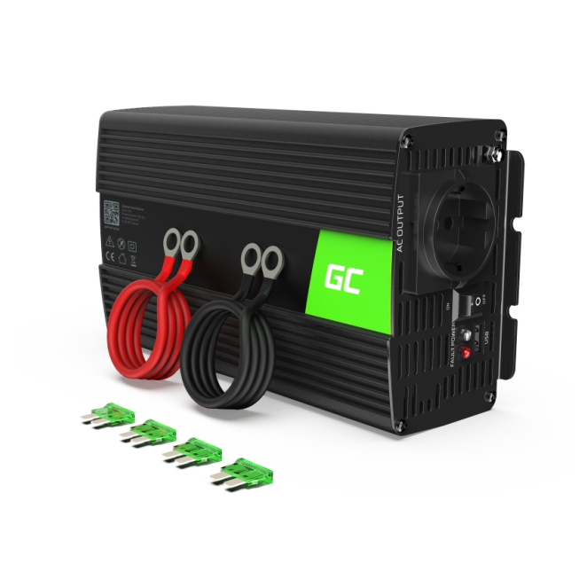 Green Cell INV08 adaptador e inversor de corriente Exterior 1000 W Negro