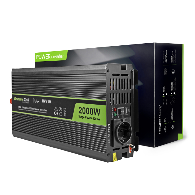 Green Cell INV10 adaptador e inversor de corriente Auto 2000 W Negro