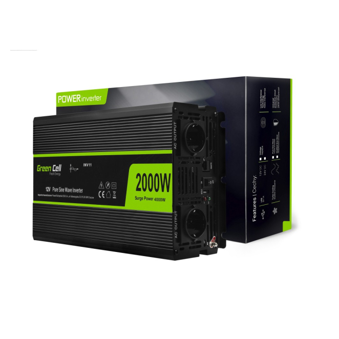 Green Cell INV11 adaptador e inversor de corriente Auto 2000 W Negro