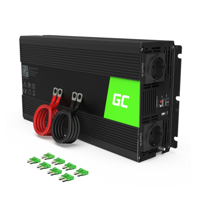 Green Cell INV24 adaptador e inversor de corriente Auto 1500 W Negro