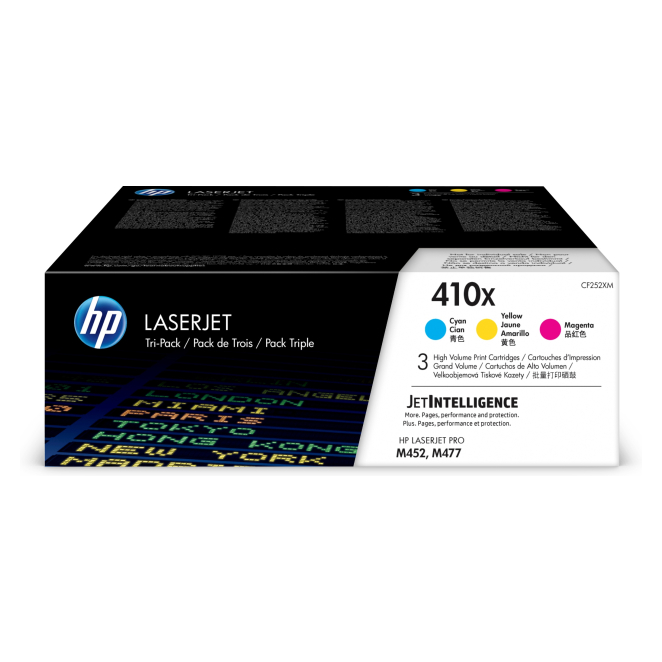 HP Paquete de 3 cartuchos de tóner cian/magenta/amarillo Originales LaserJet 410X de alta capacidad