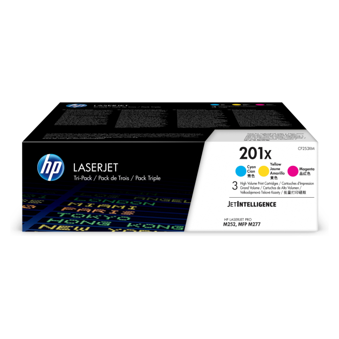 HP Paquete de 3 cartuchos de tóner cian/magenta/amarillo Originales LaserJet 201X de alta capacidad