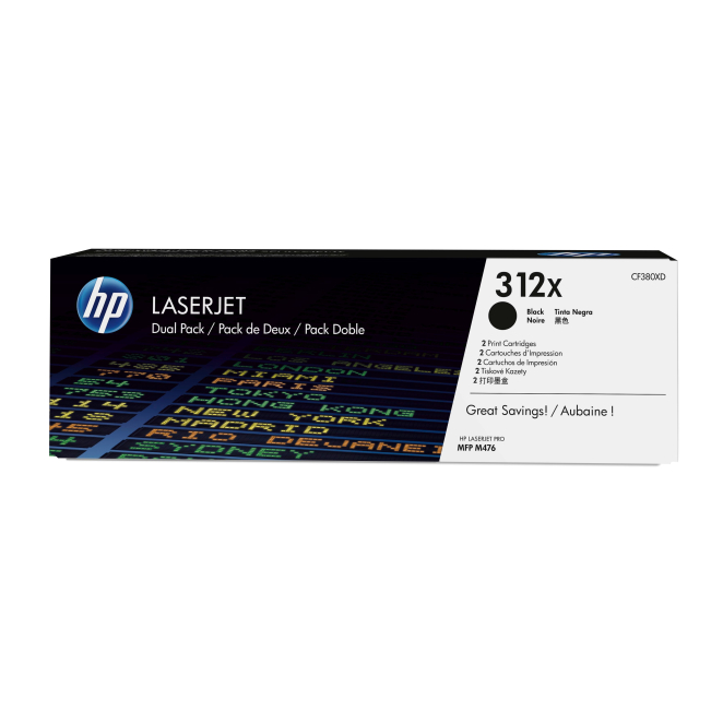 HP Pack de ahorro de 2 cartuchos de tóner original LaserJet 312X de alta capacidad negro
