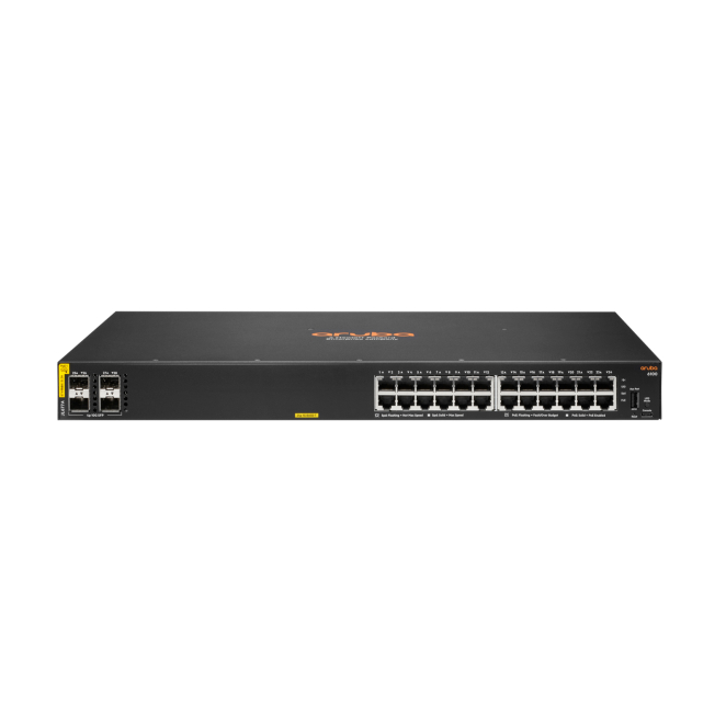 HPE Aruba Networking CX 6100 24G Class4 PoE 4SFP+ 370W Gestionado L3 Gigabit Ethernet (10/100/1000) Energía sobre Ethernet (PoE) 1U Negro