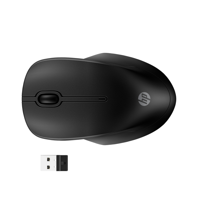 HP 255 Dual Wireless Mouse, botón de encendido y compartimento de batería