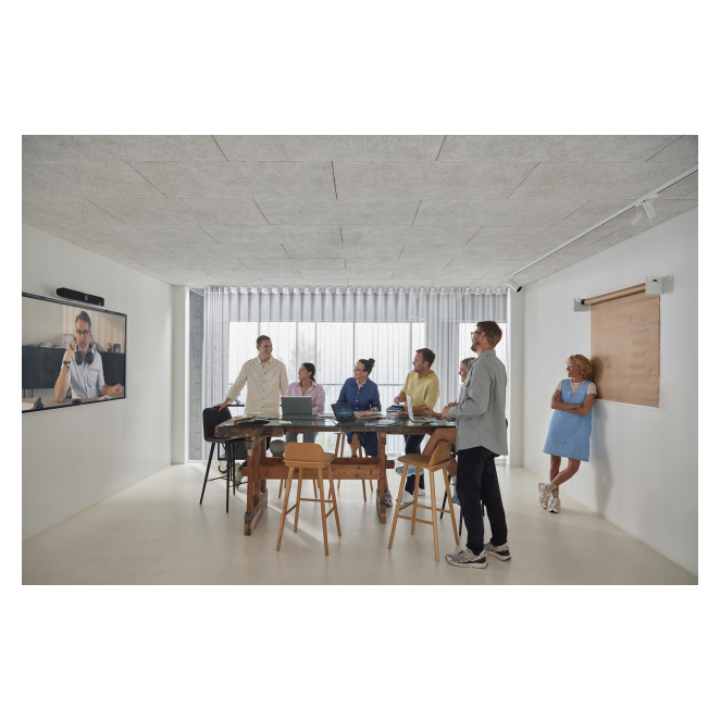 Controlador Poly TC10 en mesa de reuniones