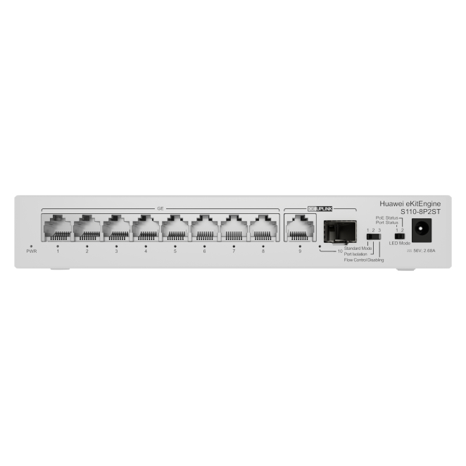 HUAWEI eKit S110 Series S110-8P2ST No administrado L2 Gigabit Ethernet (10/100/1000) Energía sobre Ethernet (PoE) Gris
