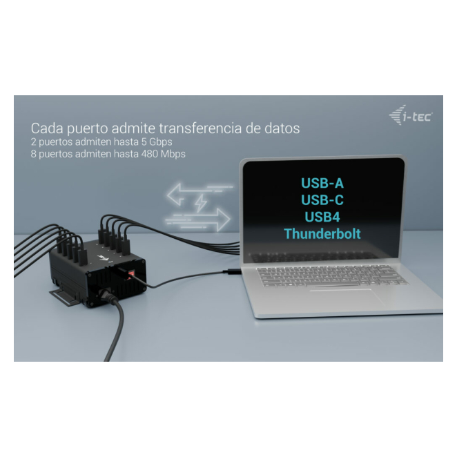 i-tec USB-C/USB-A Metal Charging + Data HUB en escritorio