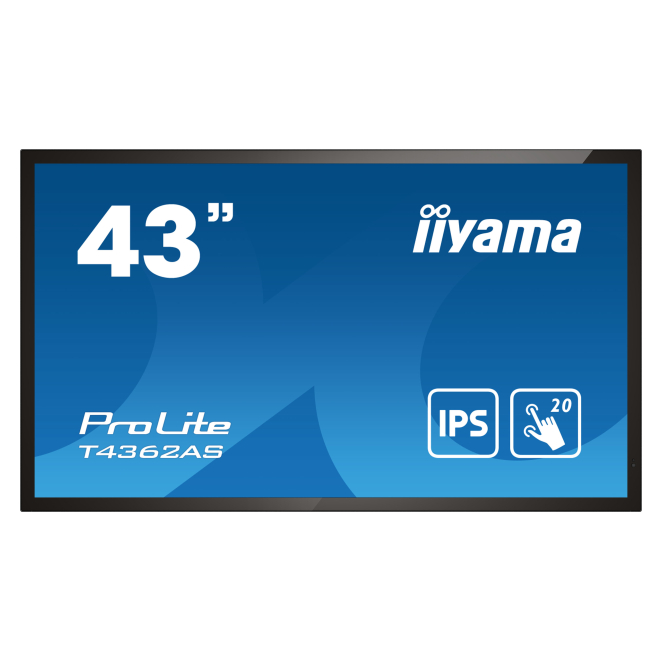 iiyama T4362AS-B1 pantalla de señalización Panel plano interactivo 108 cm (42.5″) IPS 500 cd / m² 4K Ultra HD Negro Pantalla táctil Procesador incorporado Android 8.0 24/7