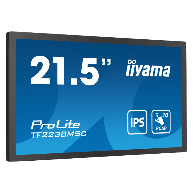 iiyama TF2238MSC-B1 pantalla de señalización Pizarra de caballete digital 55,9 cm (22″) LED 600 cd / m² Full HD Negro Pantalla táctil