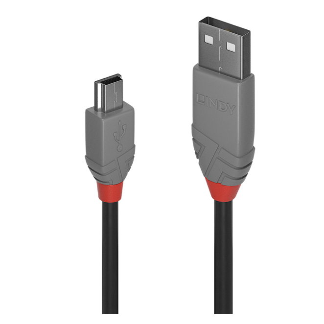 Lindy 36723 cable USB USB 2.0 2 m USB A Mini-USB B Negro, Gris