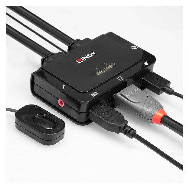 Conmutador KVM Lindy 42344 Negro con puertos USB y DisplayPort