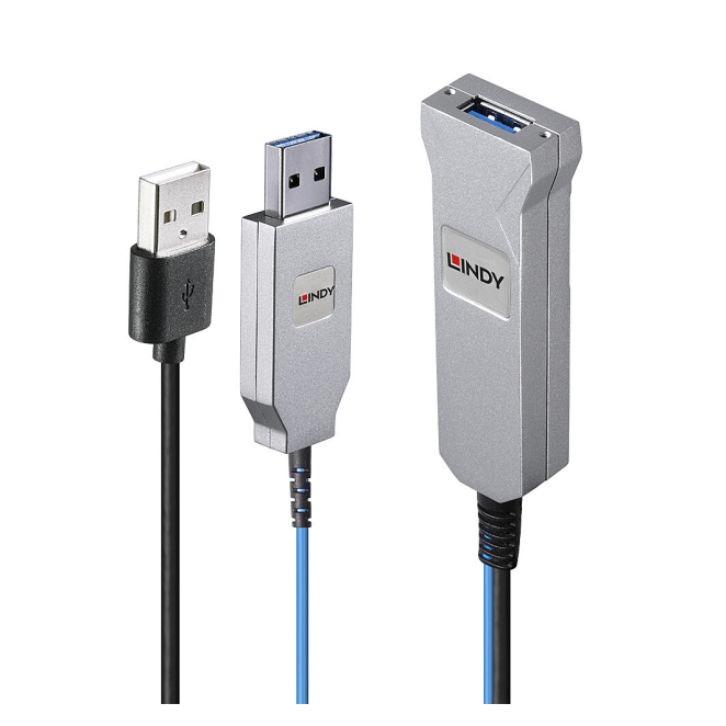 Lindy 43345 cable USB USB 3.2 Gen 1 (3.1 Gen 1) 30 m USB A 2 x USB A Azul, Plata
