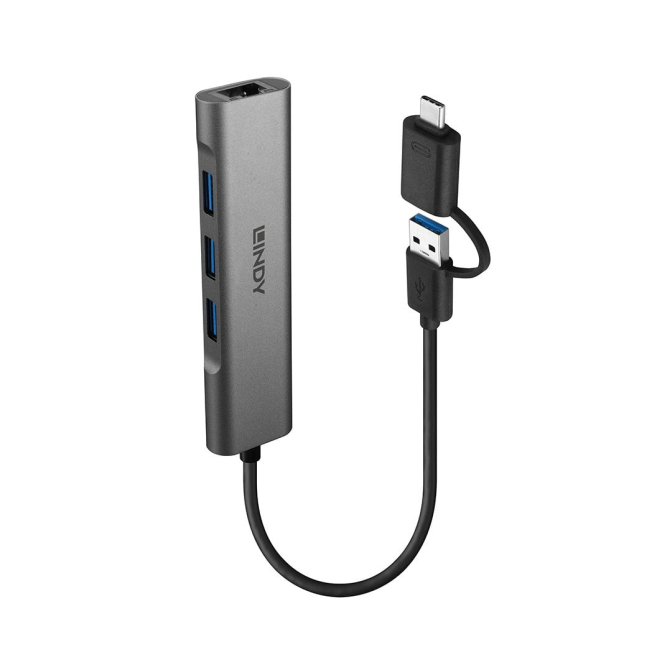 Lindy 43379 hub de interfaz USB 3.2 Gen 1 (3.1 Gen 1) Type-A + Type-C 5000 Mbit/s Gris