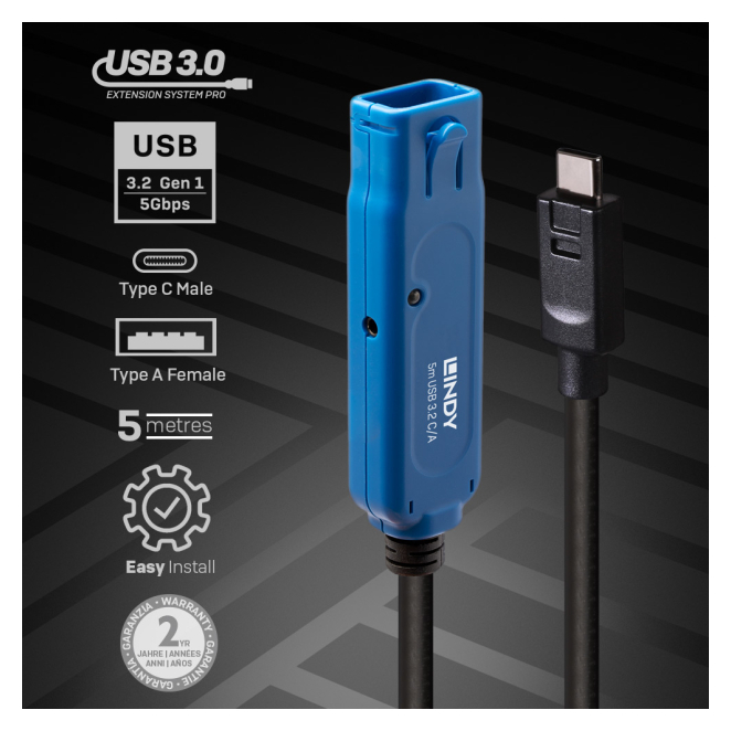 Lindy 43380 cable USB negro de 5 metros