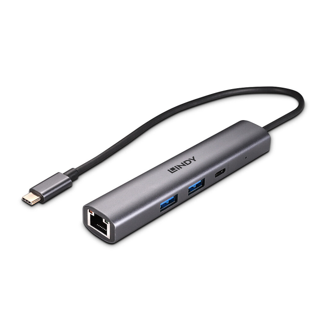 Lindy 43385 hub de interfaz USB Tipo C 10000 Mbit/s Gris
