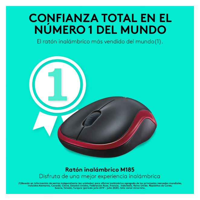 Logitech M185 ratón inalámbrico óptico rojo