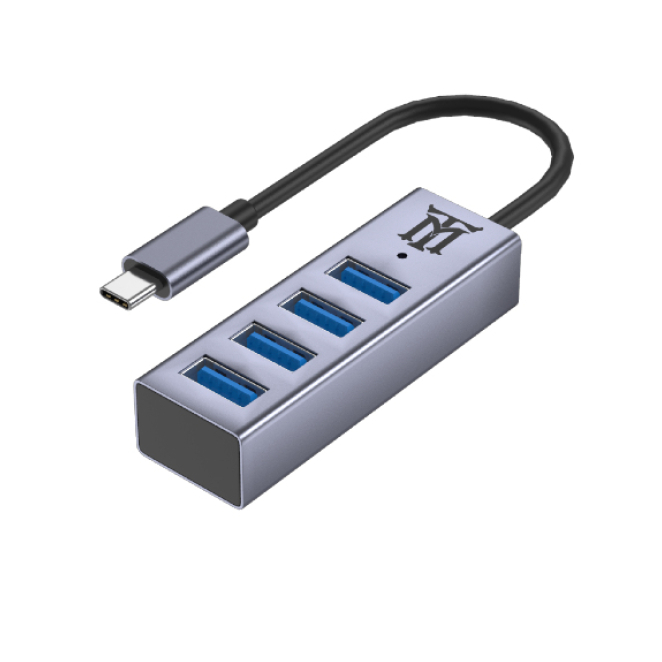 Maillon Technologique Premium MTHUB4 hub de interfaz USB 3.2 Gen 2 (3.1 Gen 2) Type-C 5 Mbit/s Aluminio, Gris