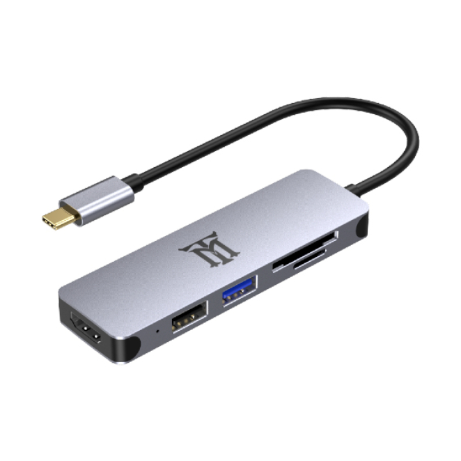 Maillon Technologique Premium MTHUB5 base para portátil y replicador de puertos USB 3.2 Gen 2 (3.1 Gen 2) Type-C Aluminio, Gris