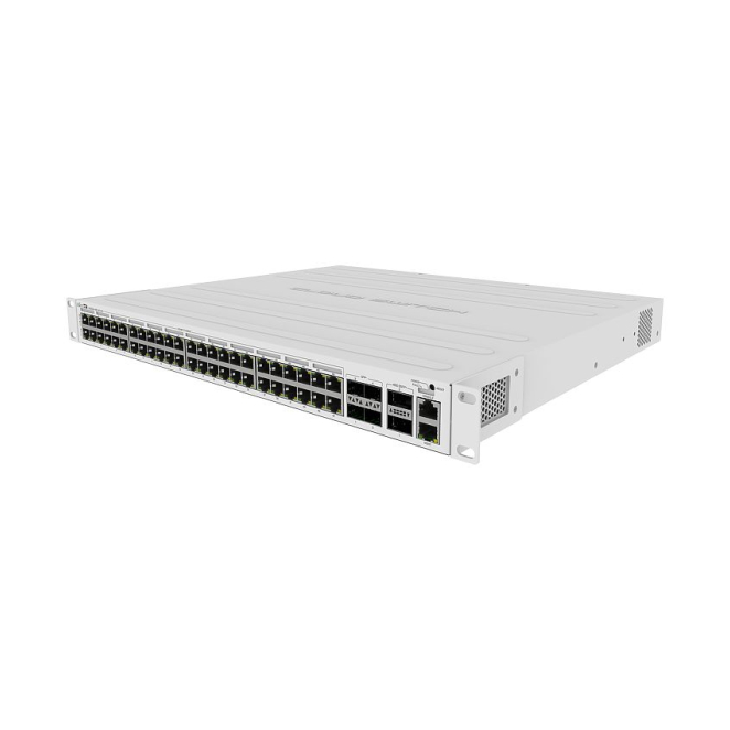 Switch Mikrotik CRS354-48P-4S+2Q+RM con soporte PoE y montaje en rack