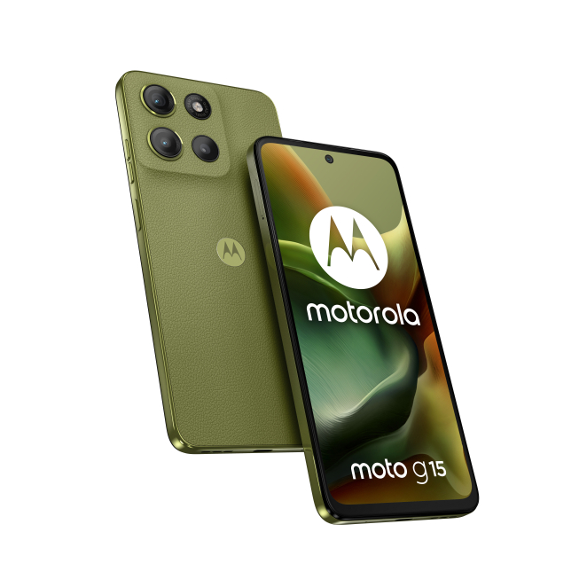 Motorola moto g15 verde frente y lateral