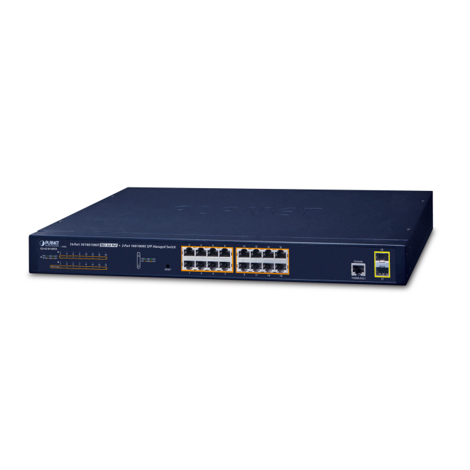 PLANET GS-4210-16P2S switch Gestionado L2/L4 Gigabit Ethernet (10/100/1000) Energía sobre Ethernet (PoE) 1U Azul
