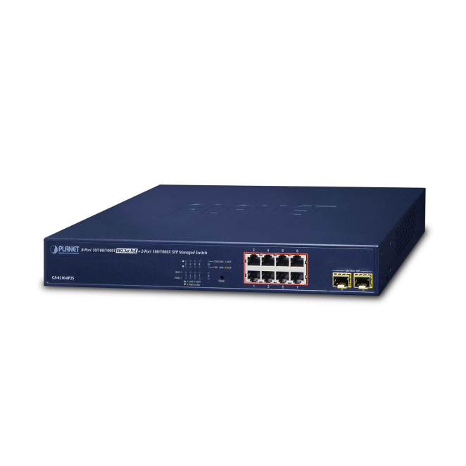 PLANET GS-4210-8P2S switch Gestionado Gigabit Ethernet (10/100/1000) Energía sobre Ethernet (PoE) 1U Azul
