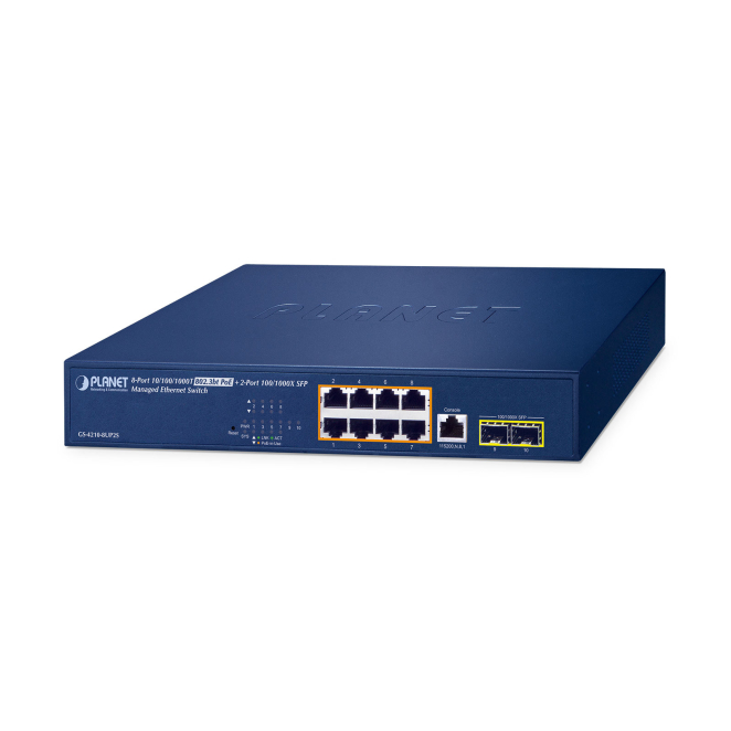 PLANET IPv6/IPv4, 8-Port Gestionado L2/L4 Gigabit Ethernet (10/100/1000) Energía sobre Ethernet (PoE) 1U Azul