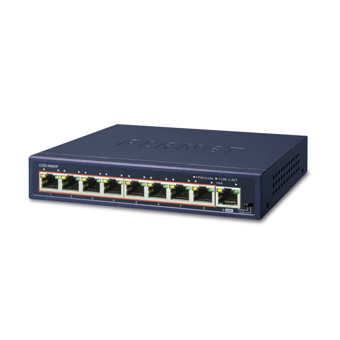 PLANET GSD-908HP switch No administrado Gigabit Ethernet (10/100/1000) Energía sobre Ethernet (PoE) Azul