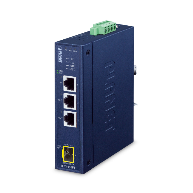 PLANET Industrial 3-Port RJ45 + convertidor de medio Azul