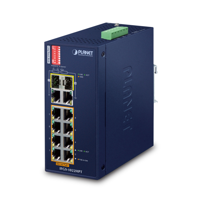 PLANET IFGS-1022HPT switch No administrado Fast Ethernet (10/100) Energía sobre Ethernet (PoE) Azul