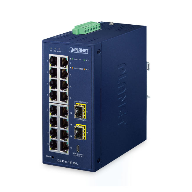 PLANET IP30 Industrial L2/L4 16-Port Gestionado L2/L4 Gigabit Ethernet (10/100/1000) Azul