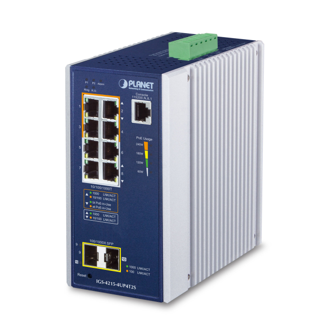 PLANET IGS-4215-4UP4T2S switch Gestionado L2/L4 Gigabit Ethernet (10/100/1000) Energía sobre Ethernet (PoE) Aluminio, Azul