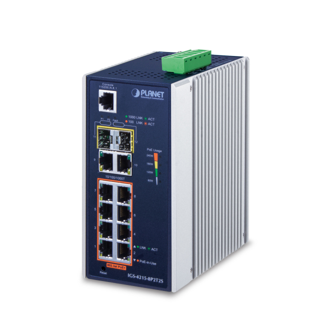 PLANET IGS-4215-8P2T2S switch Gestionado L2/L4 Gigabit Ethernet (10/100/1000) Energía sobre Ethernet (PoE) Azul, Plata
