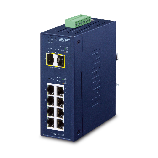 PLANET IP30 Industrial L2/L4 8-Port Gestionado L2/L4 Gigabit Ethernet (10/100/1000) Azul