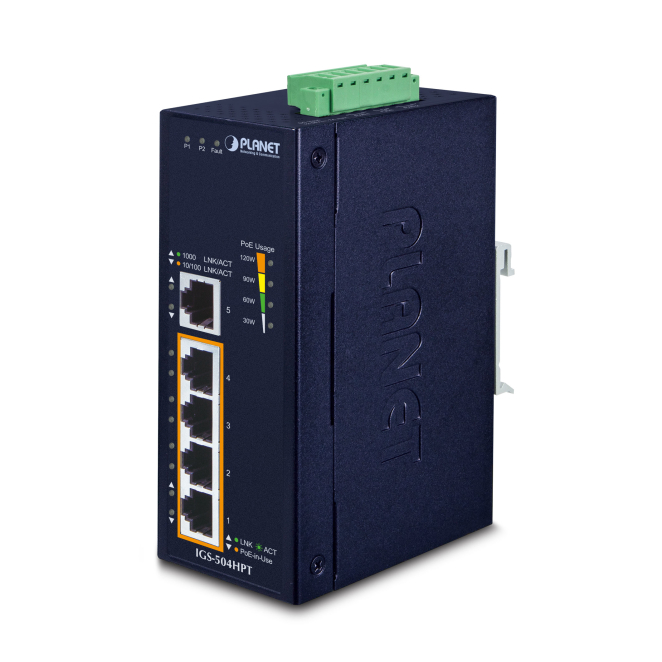 PLANET IGS-504HPT switch No administrado L2 Gigabit Ethernet (10/100/1000) Energía sobre Ethernet (PoE) Azul