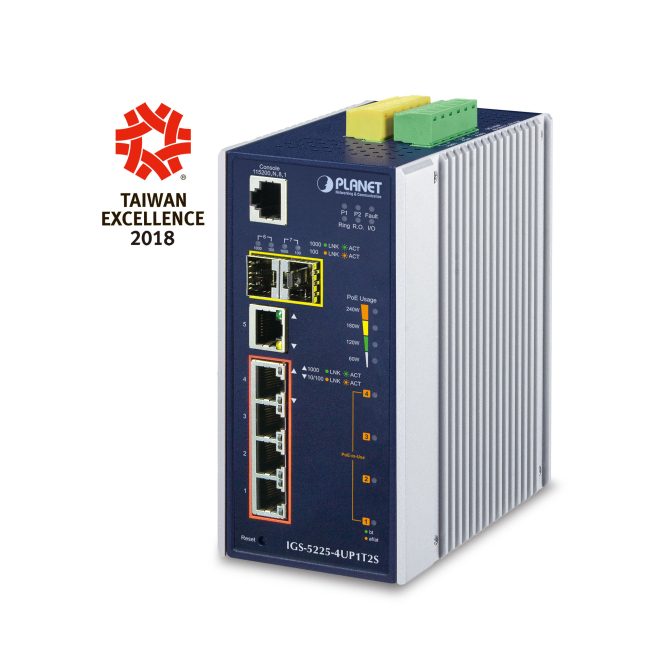 PLANET IGS-5225-4UP1T2S switch Gestionado L2+ Gigabit Ethernet (10/100/1000) Energía sobre Ethernet (PoE) Azul, Plata
