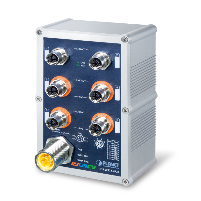 PLANET IP67-rated Industrial L2+ Gestionado L2+ Energía sobre Ethernet (PoE) Azul, Gris