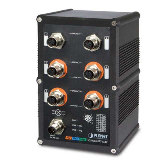 PLANET IGS-604HPT-M12 switch Gestionado L2+ Energía sobre Ethernet (PoE) Negro