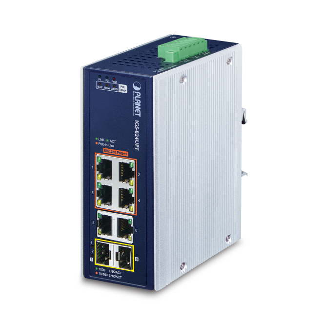PLANET IP30 Industrial 4-Port No administrado Gigabit Ethernet (10/100/1000) Energía sobre Ethernet (PoE) Azul, Blanco