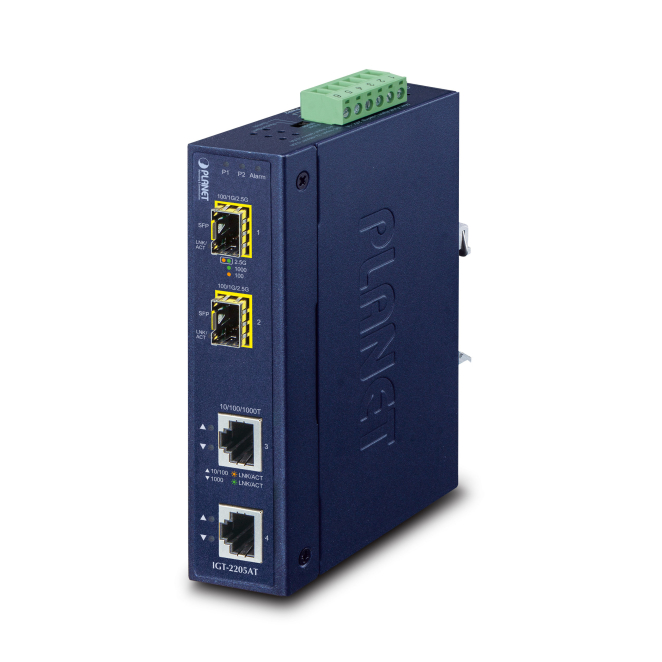 PLANET IP30 Industrial 2-port convertidor de medio Azul