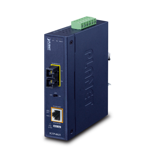PLANET IP30 Industrial 10/100/1000BA convertidor de medio 1000 Mbit/s Azul
