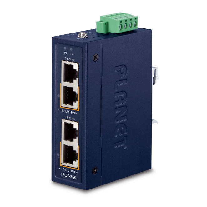 PLANET Industrial 2-port 10/100/1000T Gigabit Ethernet (10/100/1000) Energía sobre Ethernet (PoE) Azul