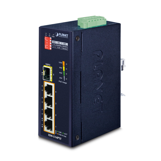 PLANET ISW-514PTF switch No administrado Fast Ethernet (10/100) Energía sobre Ethernet (PoE) Azul