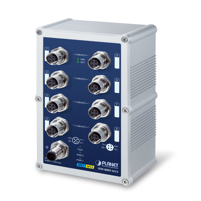 PLANET ISW-800T-M12 switch No administrado L2 Fast Ethernet (10/100) Azul, Gris